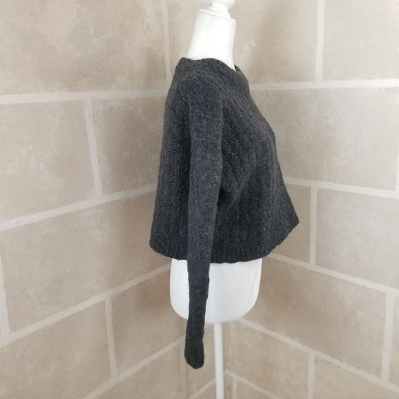 AllSaints Grey Wool Blend Crop Sweater Women’s Chic Cropped Knit Top Size XS-S - Picture 3 of 8